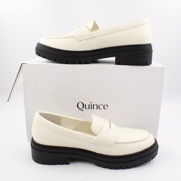 Quince Shoes - NIDB Quince Italian Leather Lug Sole Loafers in Bone US Women's Size 7